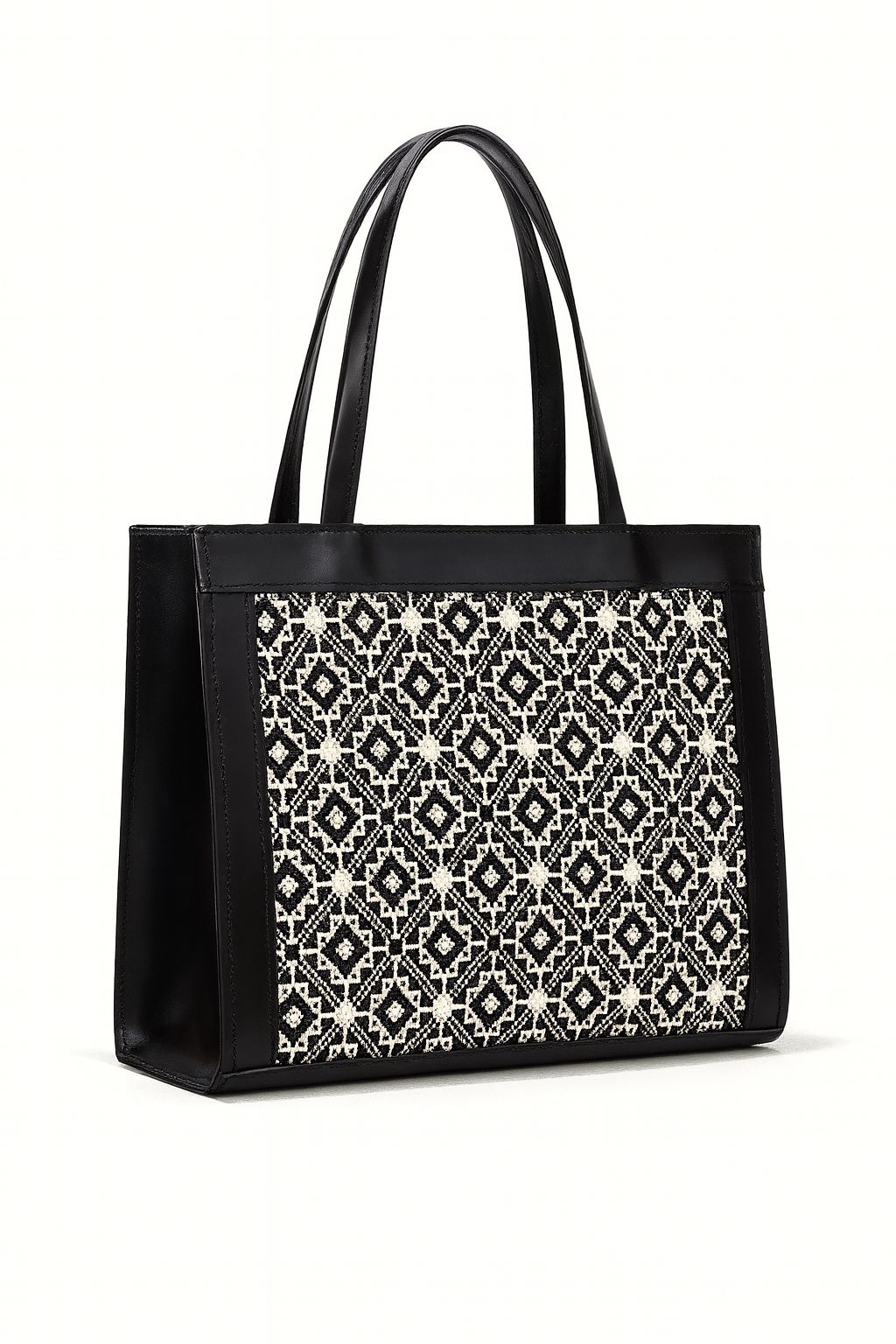 Black Embroidered Leather Handbag