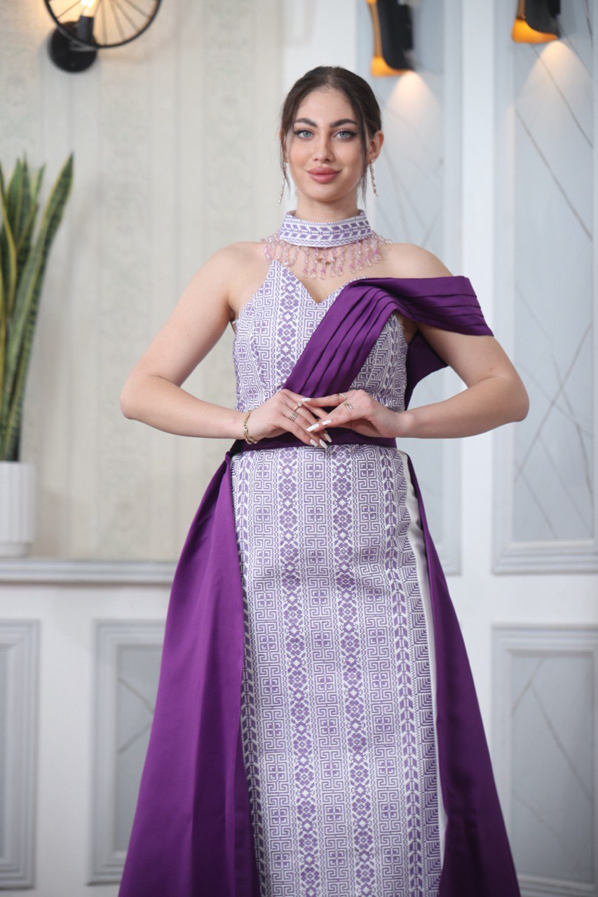 Embroidered Sleeveless Dress with Plain Extension