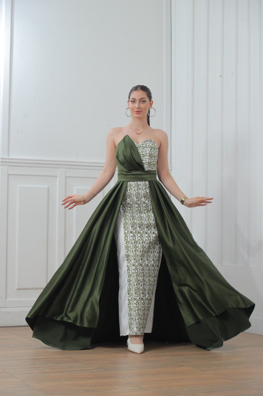 Embroidered Sleeveless Dress with Satin Extension