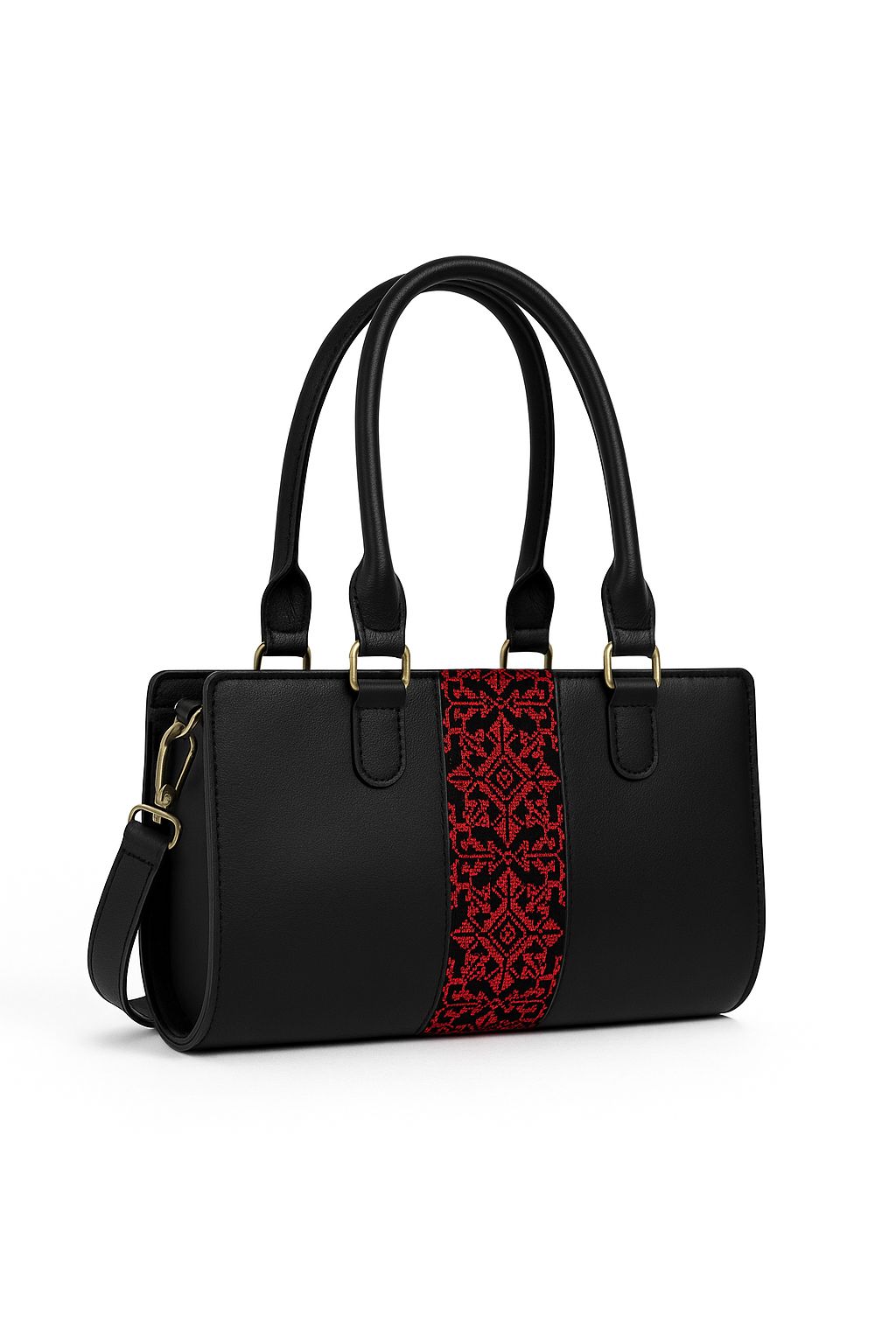 Black Embroidered Leather Handbag