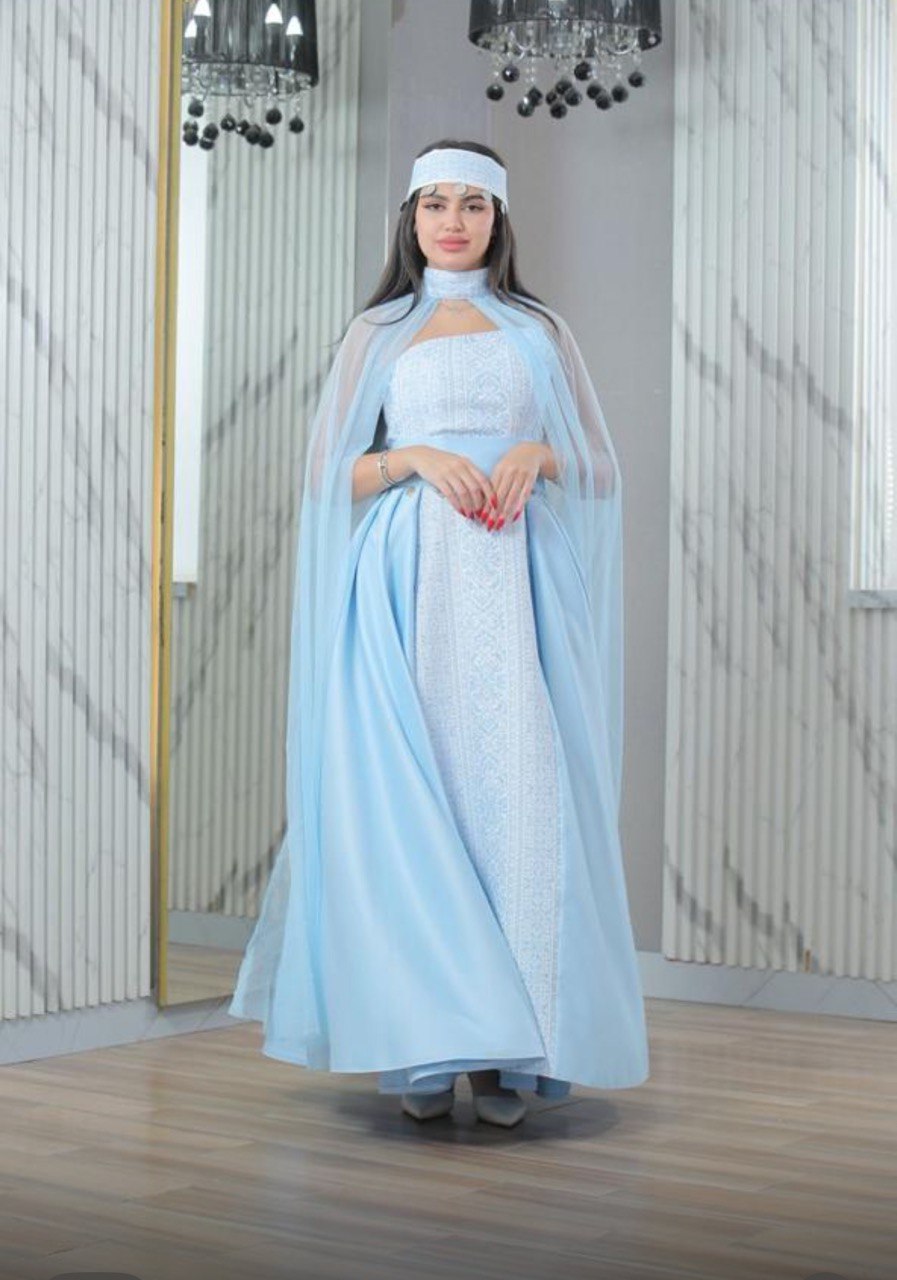 Strapless Embroidered Dress with Wrapped Neck and Long Veil