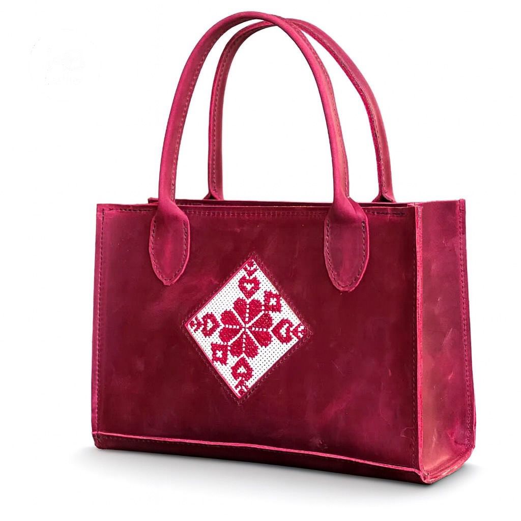 Colorful Embroidered Leather Handbag