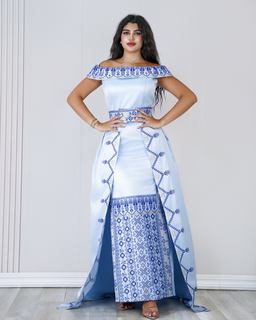 Embroidered Dress with Veil