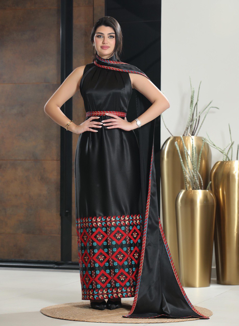 Embroidered Strapless Dress with Flowing Shoulder Extension