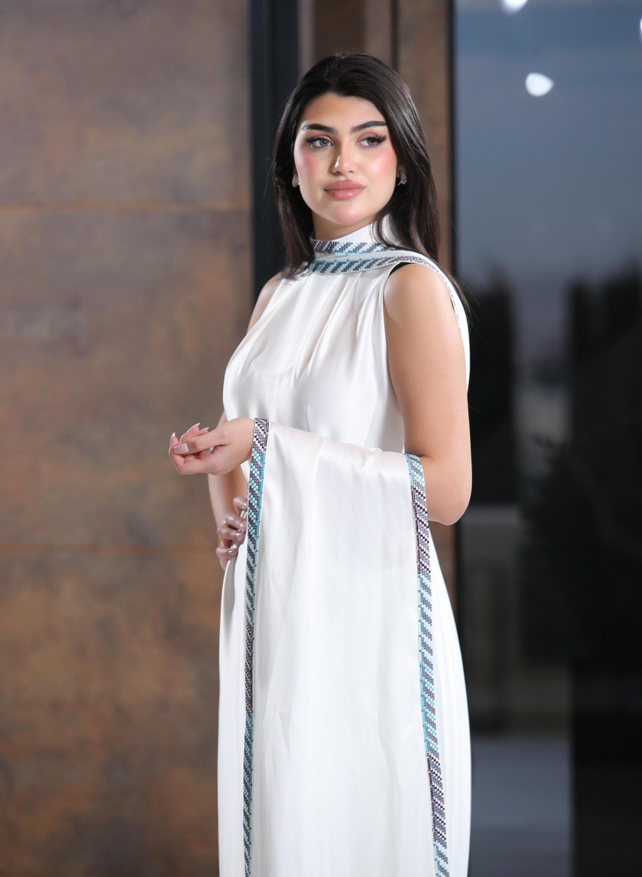 Embroidered Strapless Dress with Flowing Shoulder Extension