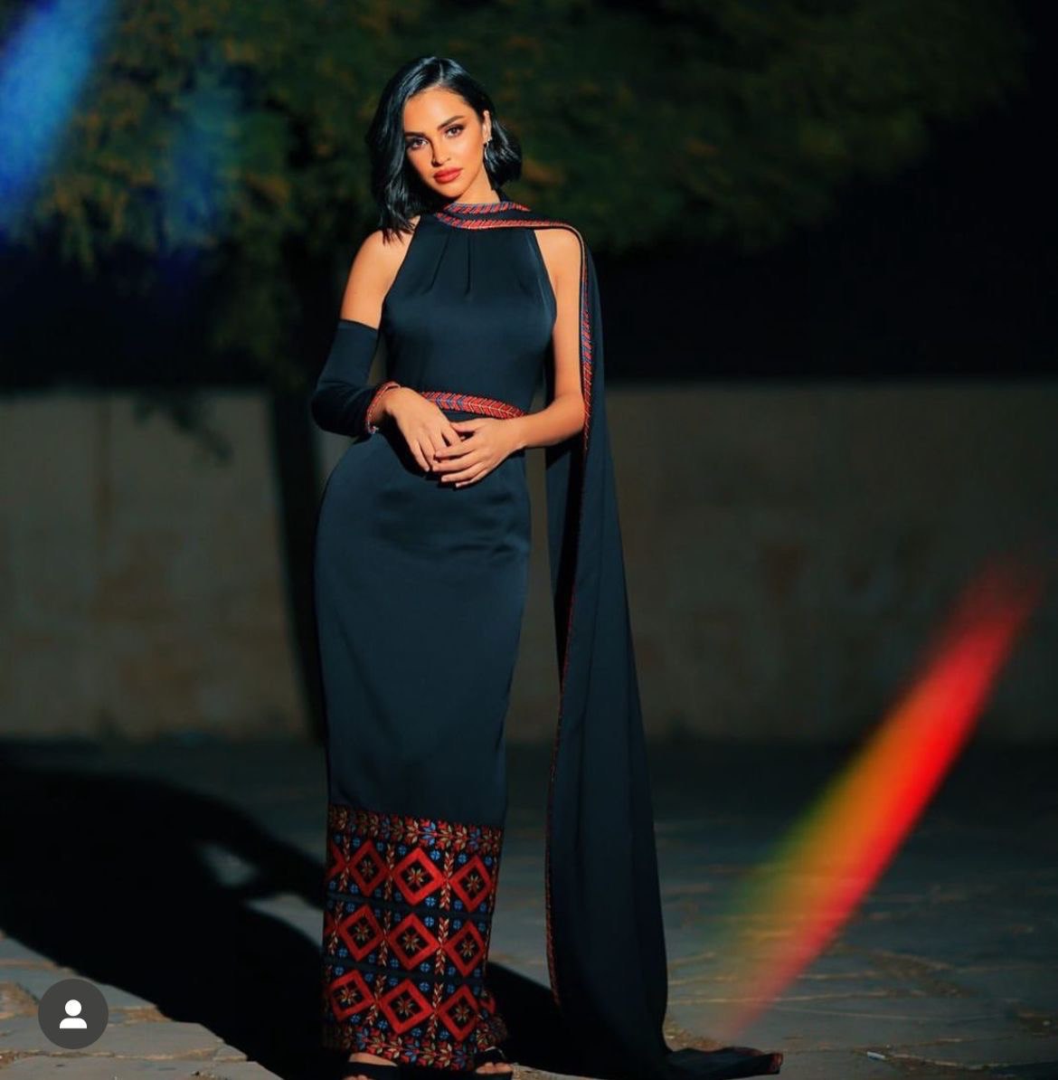 Embroidered Strapless Dress with Flowing Shoulder Extension