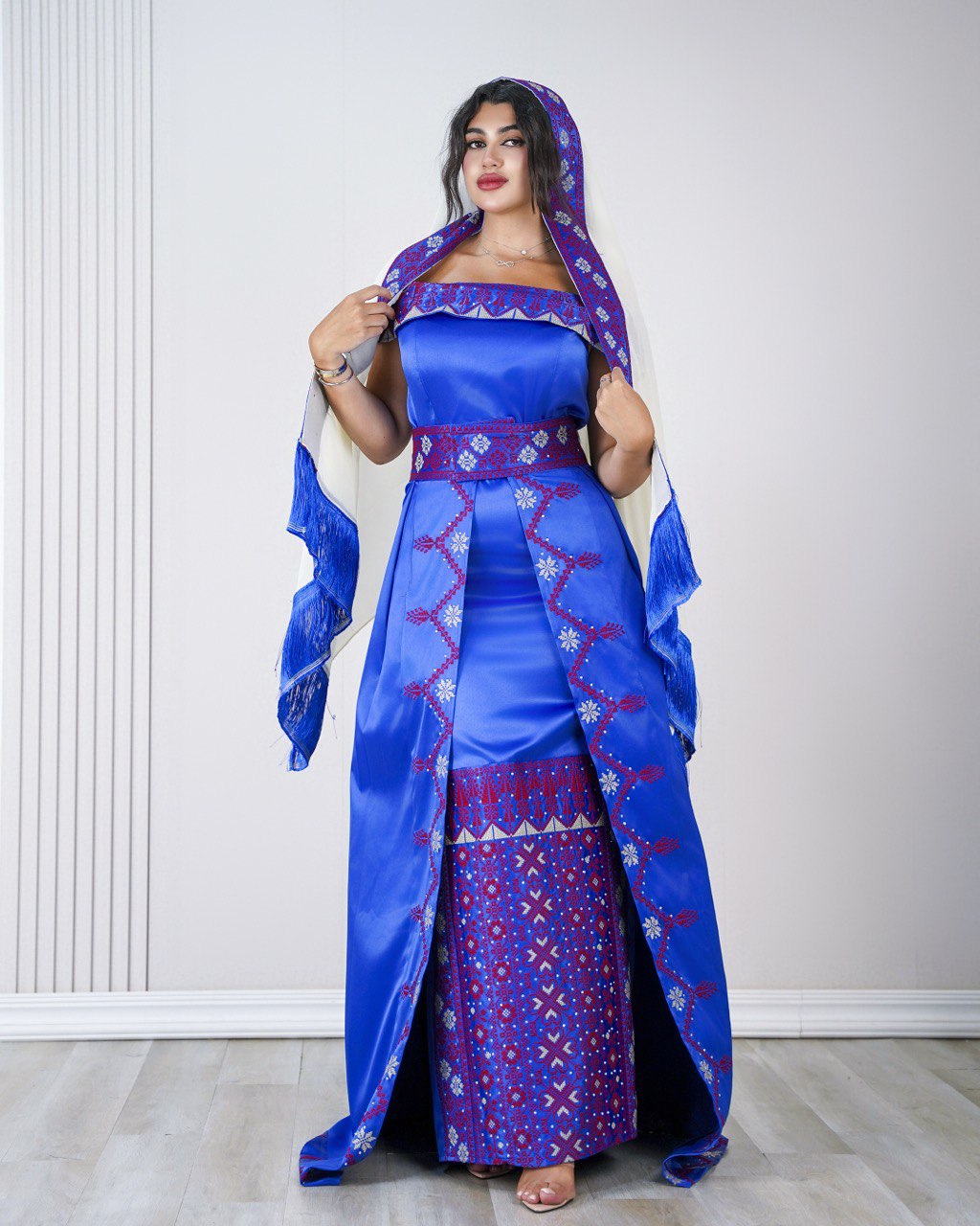 Embroidered Dress with Veil