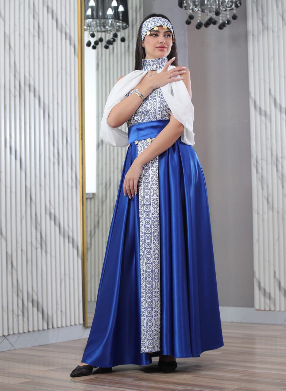 Embroidered Sleeveless Dress with Satin Extension and Neck Drape