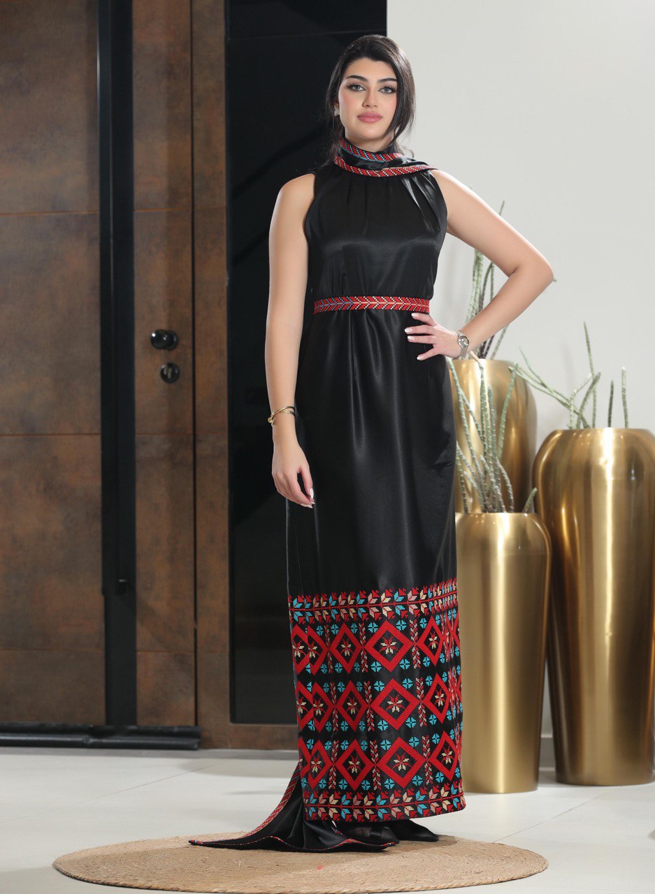 Embroidered Strapless Dress with Flowing Shoulder Extension