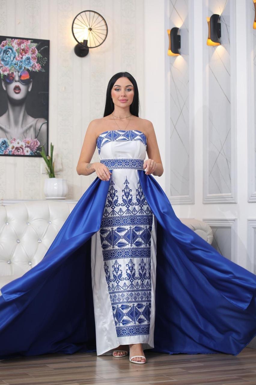 Embroidered Cape Dress with Center Extension