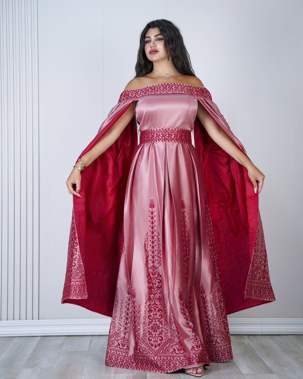 Embroidered Off-Shoulder Dress with Long Extension