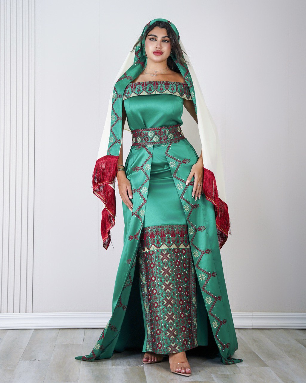 Embroidered Dress with Veil