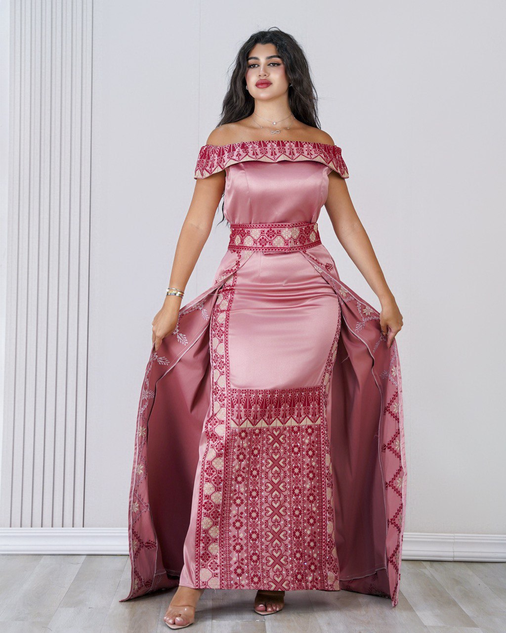 Embroidered Dress with Veil