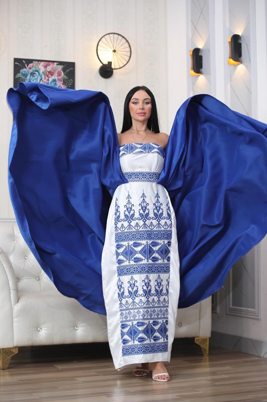 Embroidered Cape Dress with Center Extension