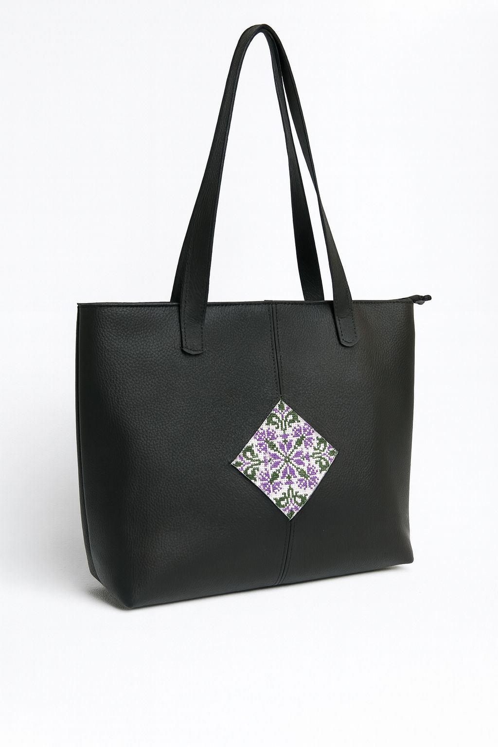 Black Embroidered Leather Shoulder Bag