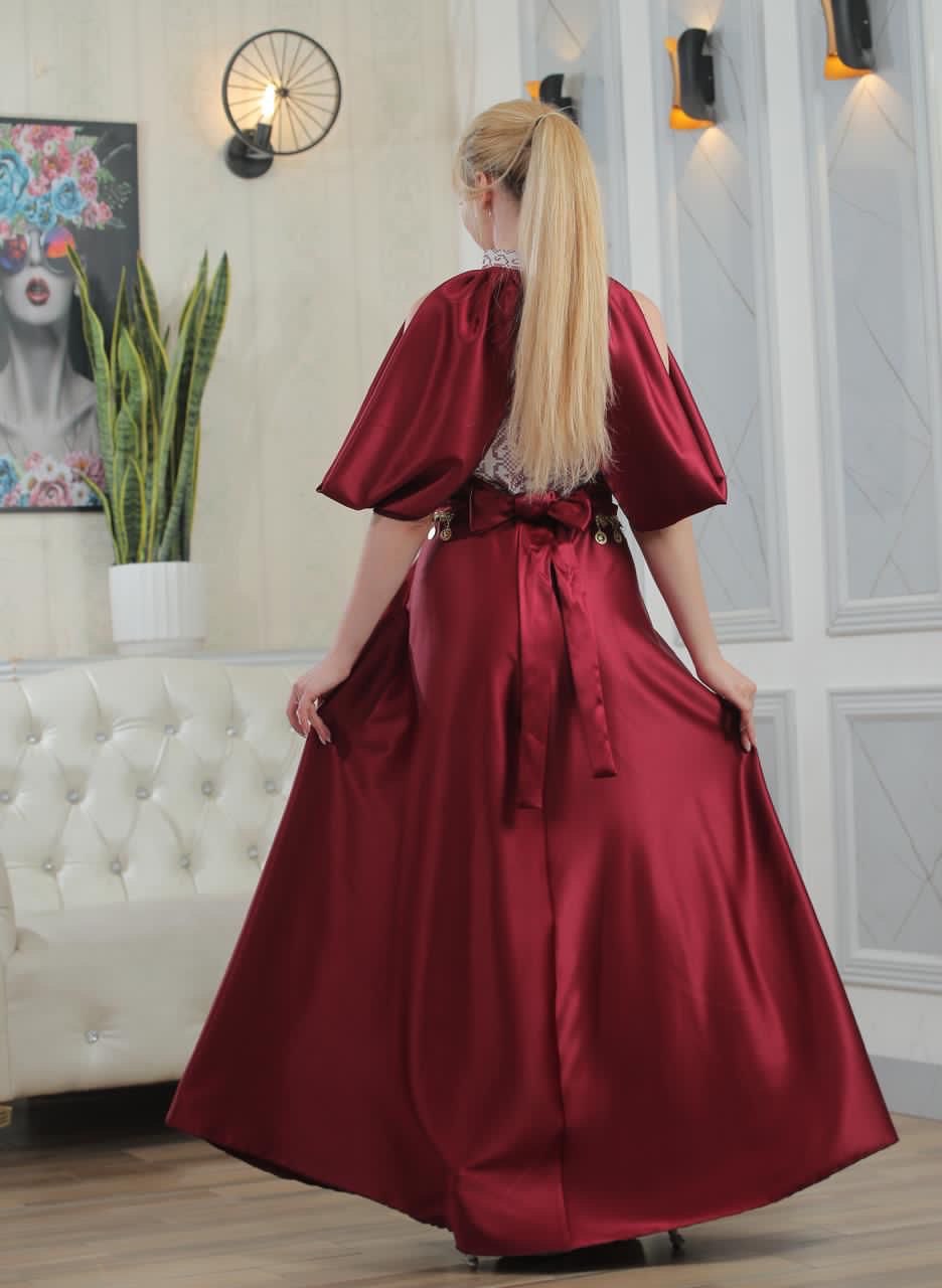 Strapless Embroidered Dress with Fabric Extension Covering Shoulder and Chest